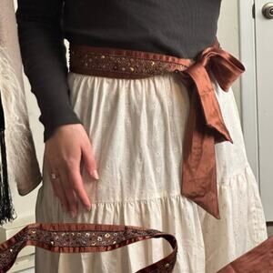 J.Jill 100% Silk Beaded Sequin Brown Belt Boho Chic Whimsygoth M/L